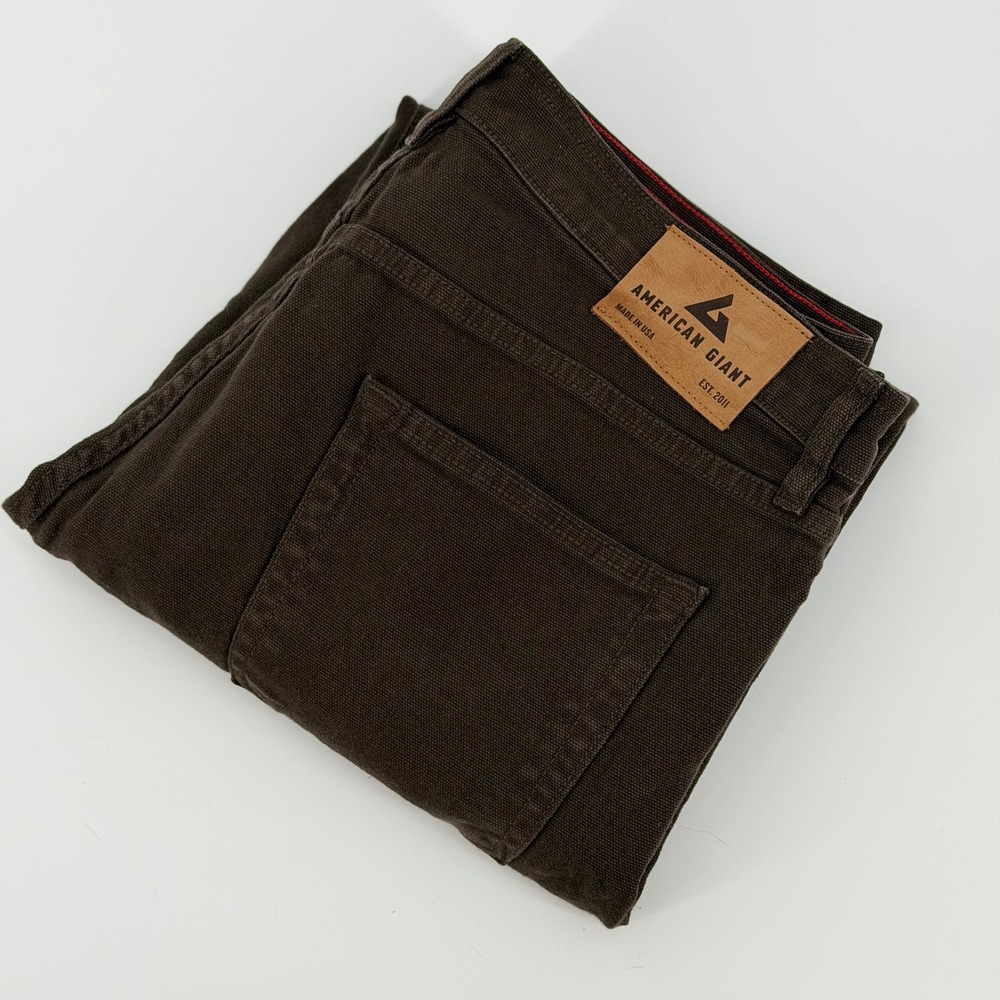 American Giant Men's Roughneck Stretch Canvas Pant 34x30 Brown Straight Leg NEW